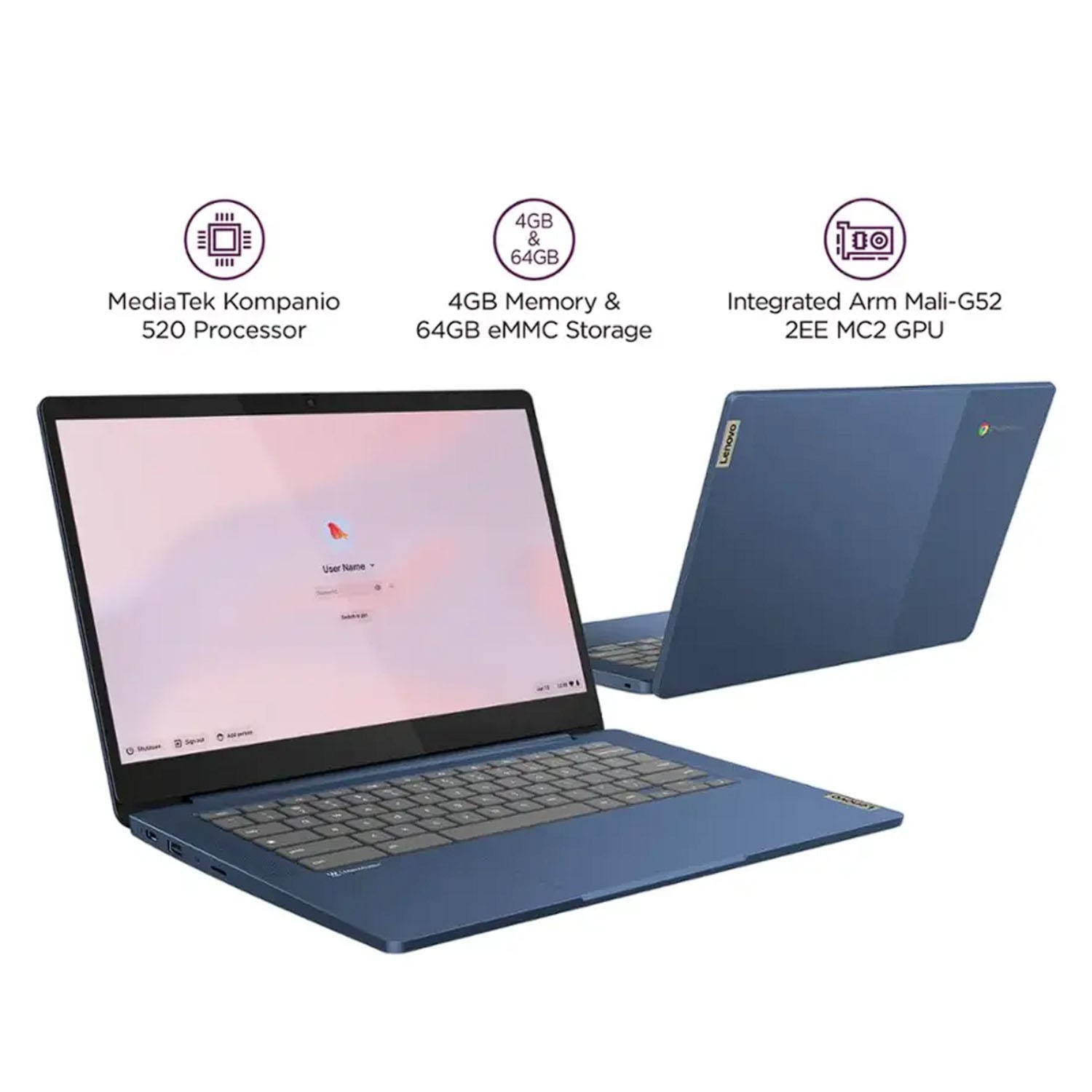 Lenovo Ideapad Slim 3 Chromebook 14» MediaTek Kompanio 520 4GB RAM 64GB eMMC