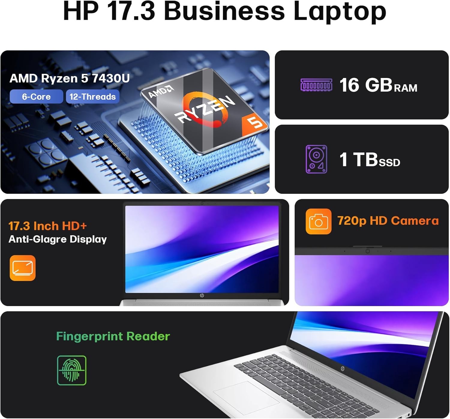 HP 17.3″ Touch Laptop HD AMD Ryzen 5 7430U UP TO 64GB RAM 4TB Windows 11 Home
