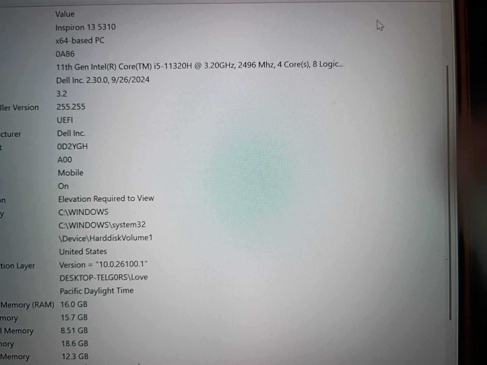 Dell Inspiron 13 5310 i5-11320H 16GB 128GB NVMe SSD 13.3″ Win 11 OEM 65W Charger