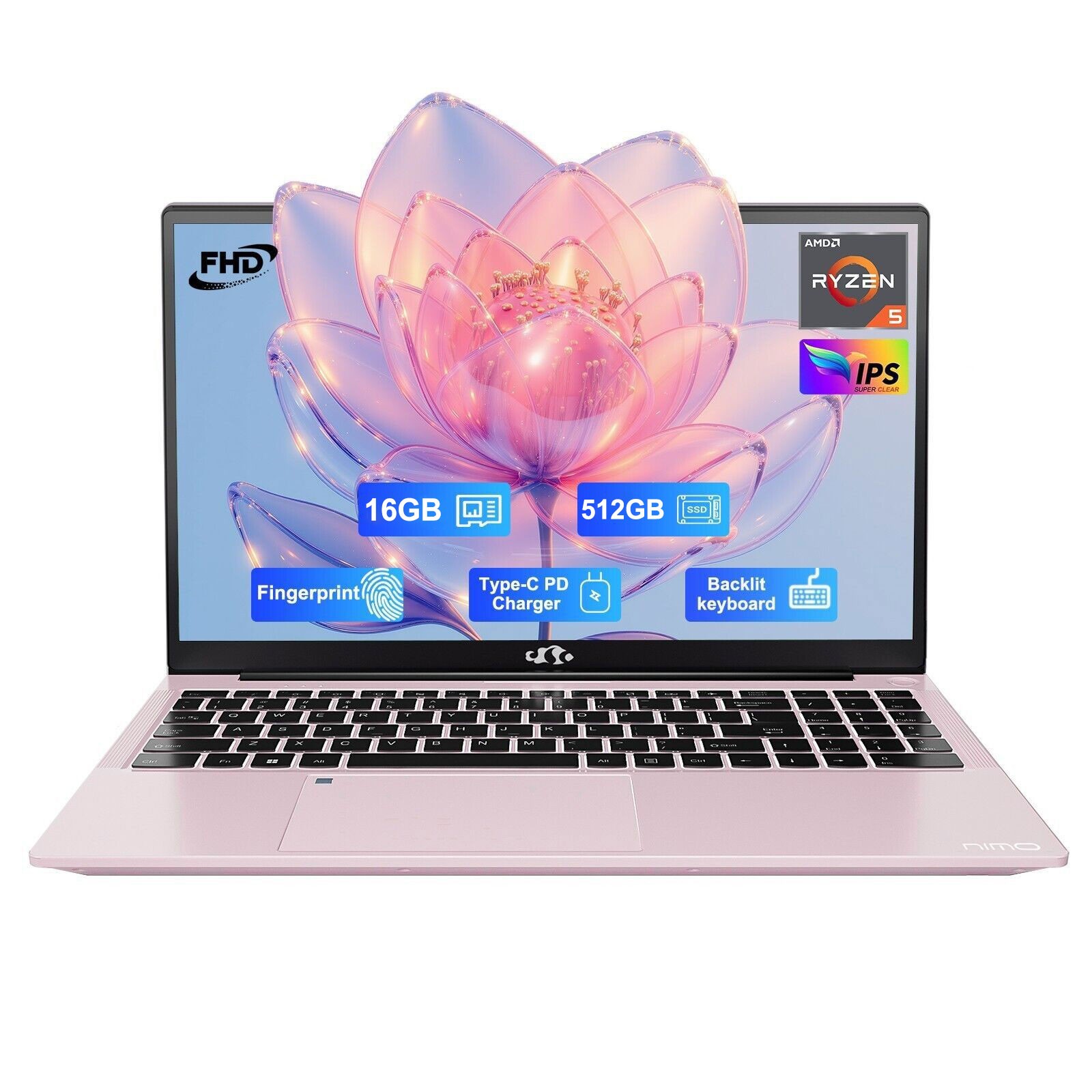 NIMO 15.6″ FHD IPS Laptop 16GB RAM 512GB SSD AMD Ryzen 5 Backlit Keyboard Win11
