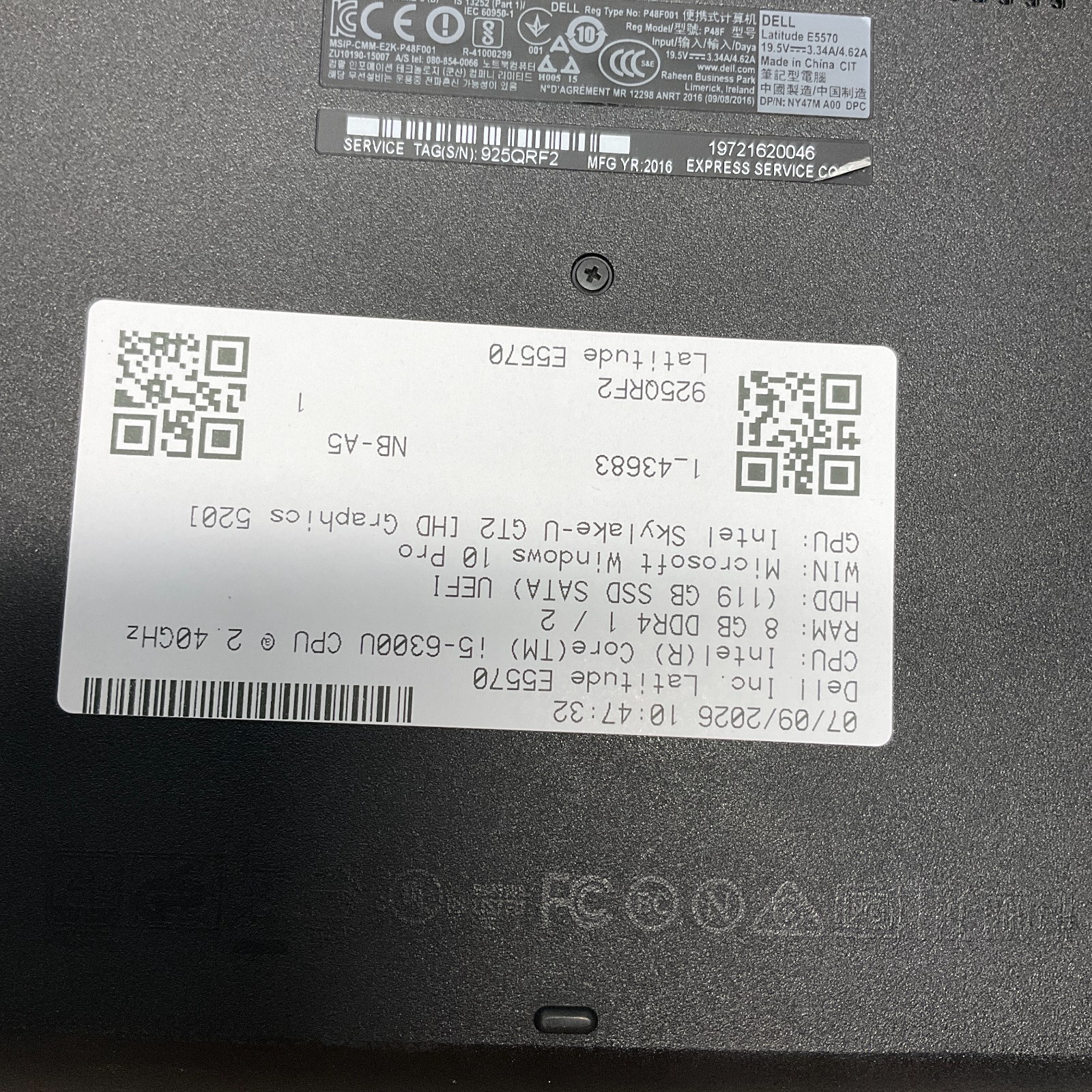 Dell Latitude E5570 Intel Core i5-6300U – 8GB Ram- 128GB SSD Windows 10 Pro