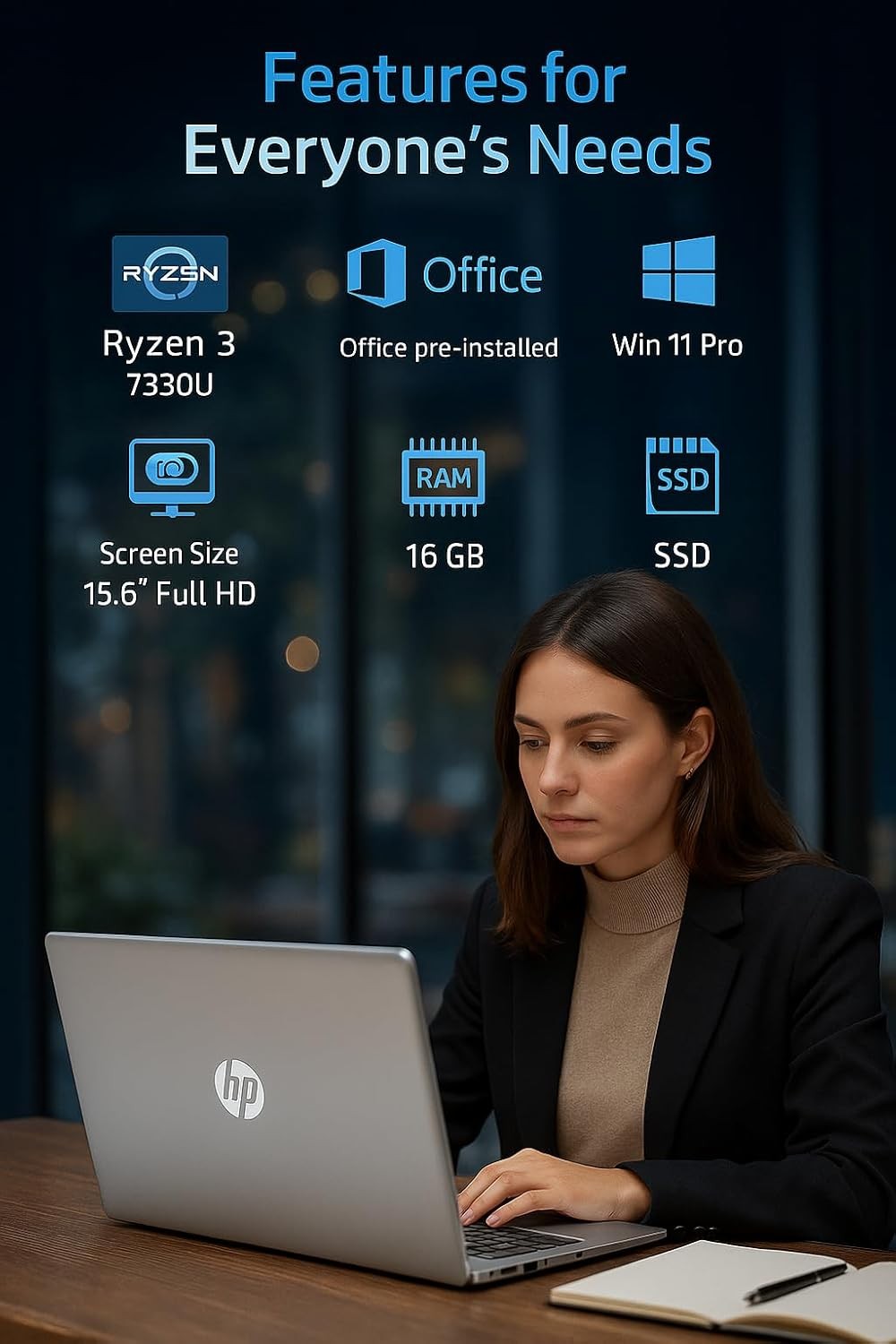 2025 HP 255 G10 Laptop,15.6″ FHD Ryzen 3 7330U,UpTo 64 RAM 512GB SSD W11pro