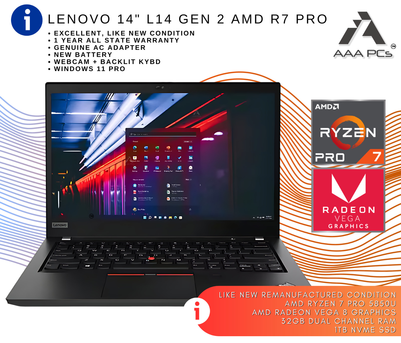 Lenovo ThinkPad L14 GEN2 14″ FHD Laptop AMD Ryzen 7 PRO 4.40GHz 32GB RAM 1TB SSD