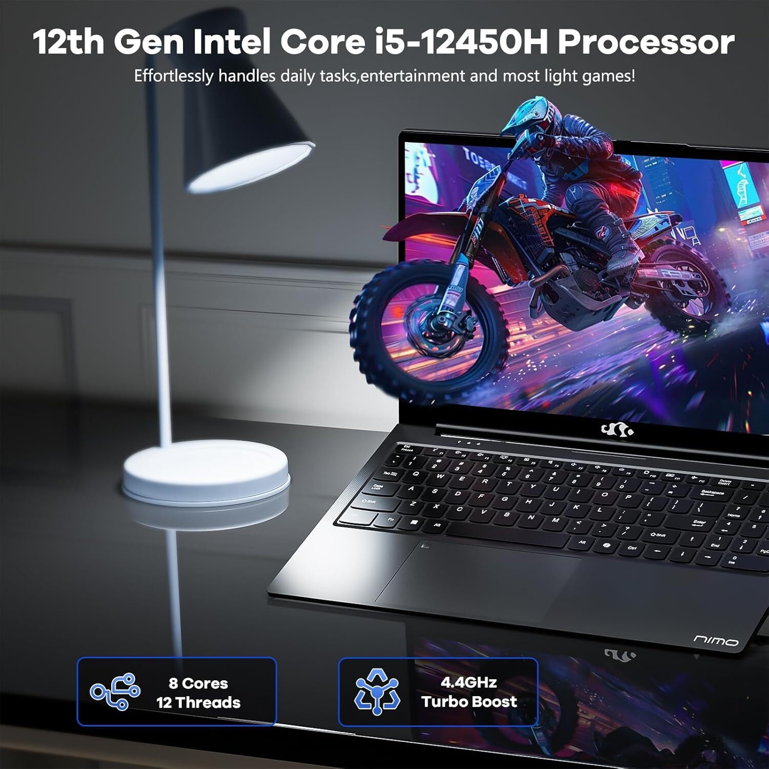 NIMO 15.6″ FHD IPS Laptop Intel 8 Cores i5-12450H Up to 4.4GHz 8GB RAM 256GB SSD