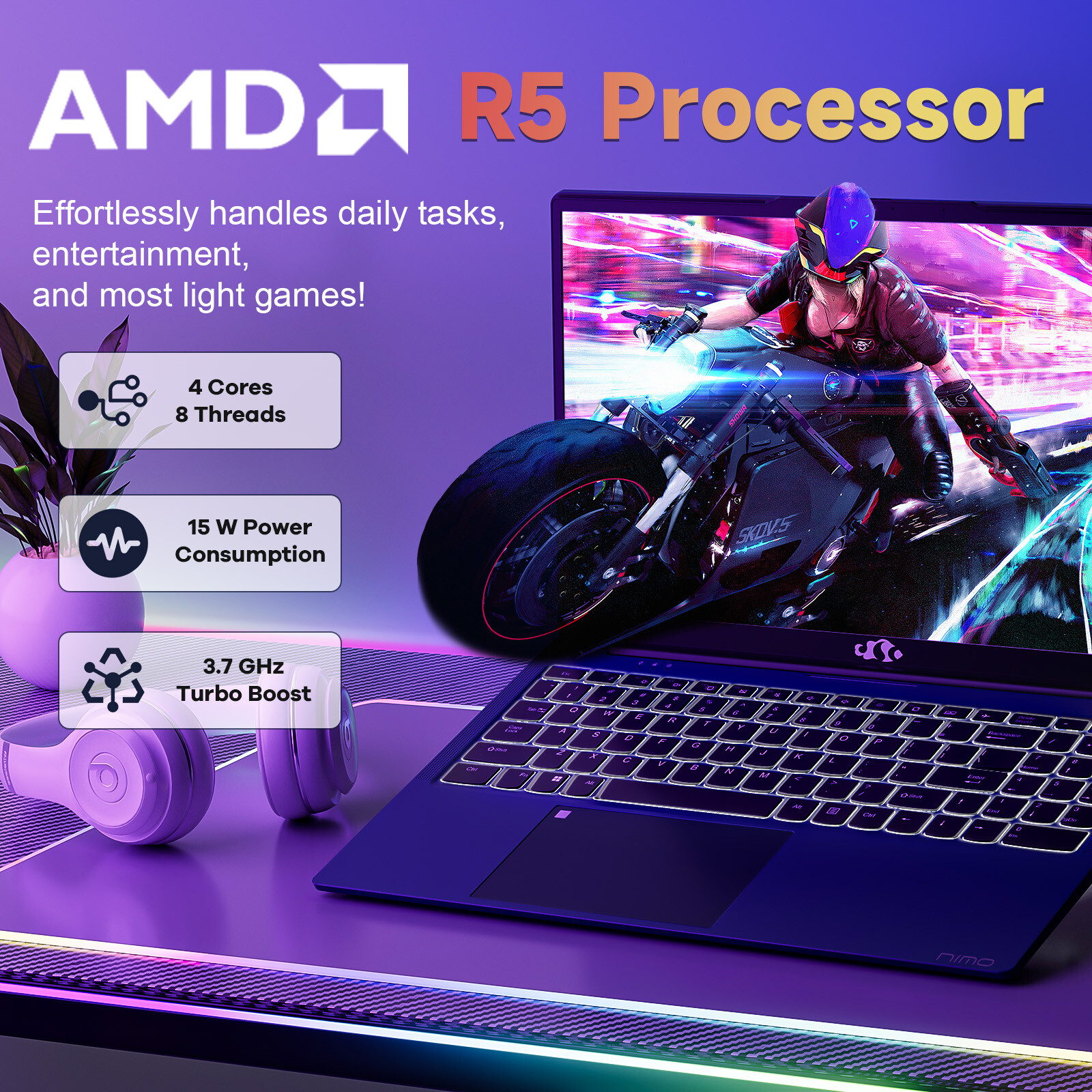 NIMO 15.6» IPS FHD Laptop, 16GB RAM 1TB SSD AMD Ryzen 5(Up to 3.7GHz) Computer