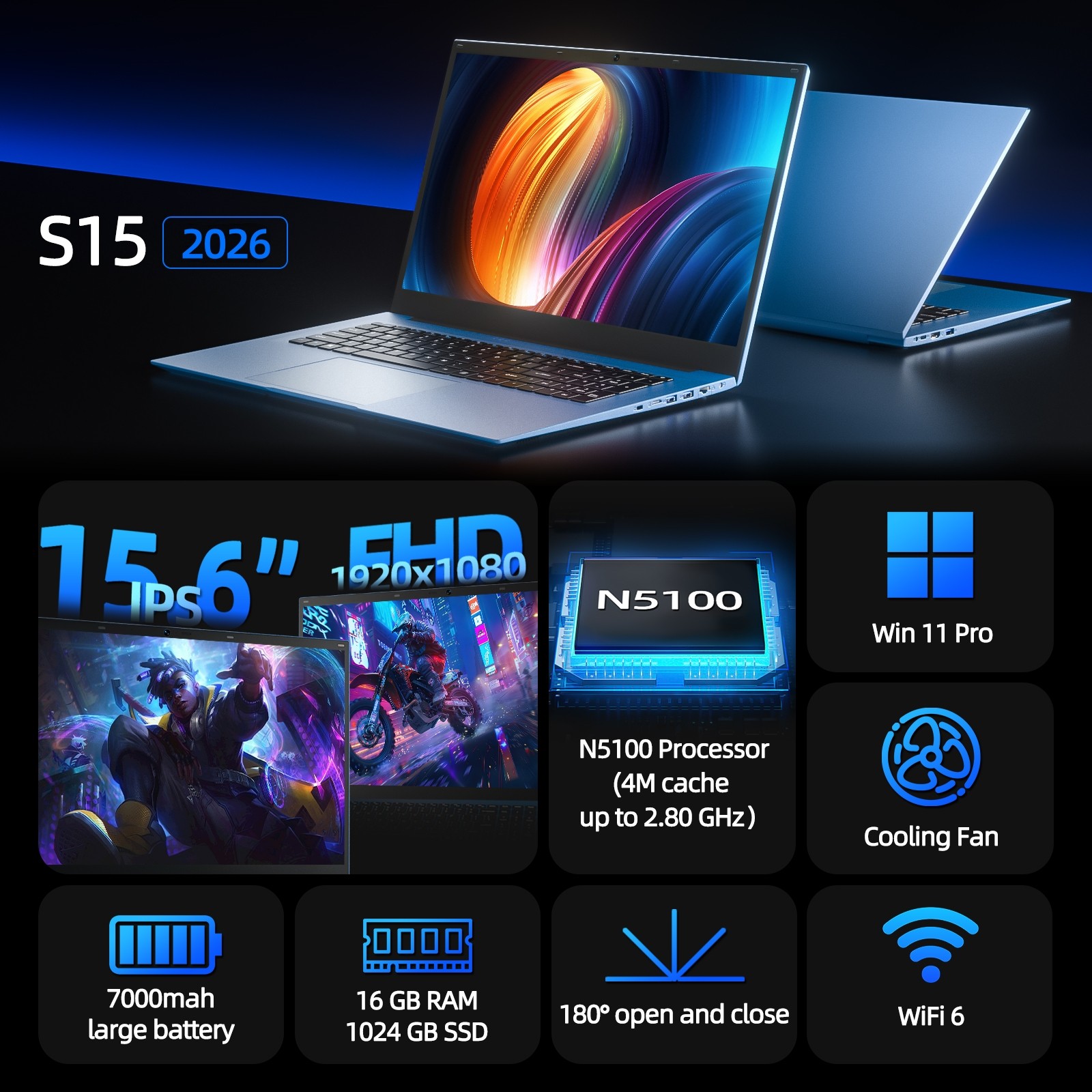 2026 SGIN 15.6″ Thin Laptop i3-10100Y 16GB RAM 1TB SSD Win 11 Backlit Keyboard