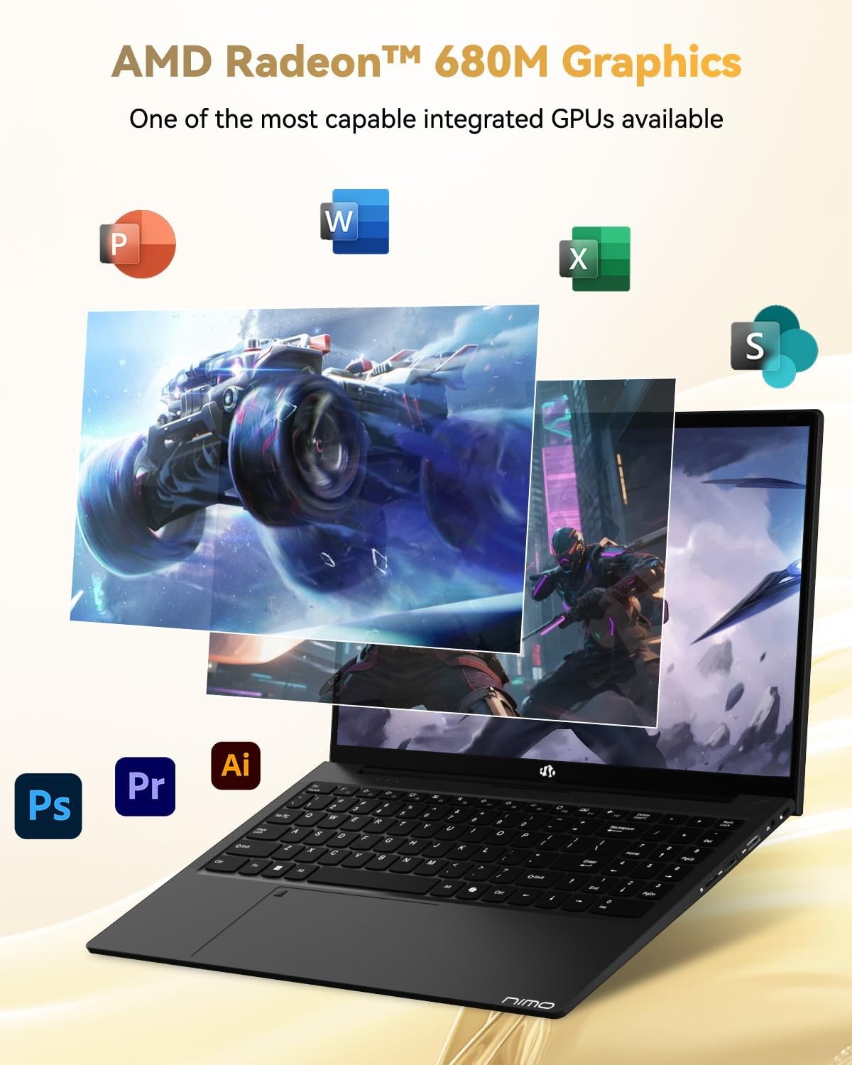 NIMO 15.6″ Light Laptop 8 Cores AMD Ryzen 7 Pro 6850U 16GB LPDDR5 RAM 512GB SSD