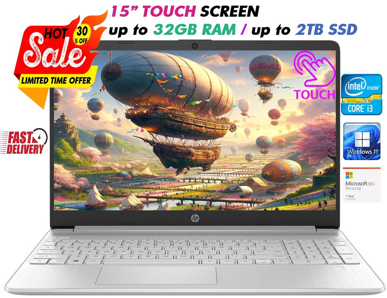 HP Slim Laptop 15.6″ Touchscreen Intel i3-1215U Upto 32GB RAM & 2TB SSD WIN11
