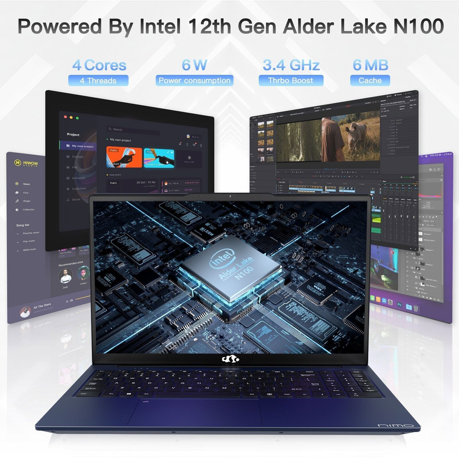 NIMO 15.6″ Laptop 4/8GB RAM 128/256/512GB SSD Intel Quad-Core N100 Fingerprint