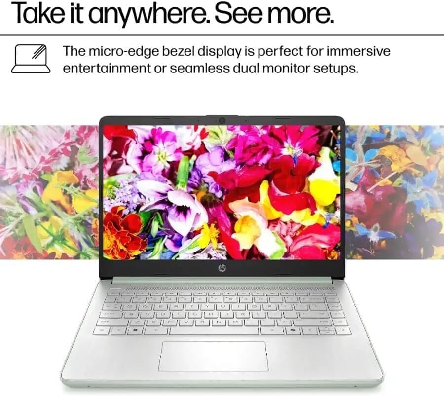 HP 14″ Student-Laptop Intel Processor N150 4/8/16GB RAM 128GB UFS Willow Green