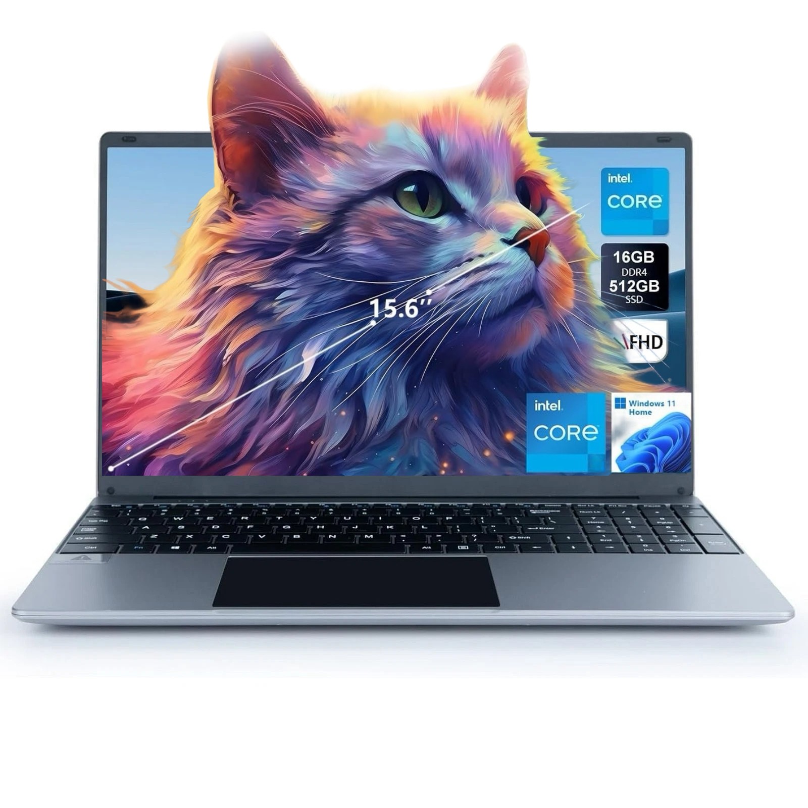 15.6 inch Laptop 16GB+512GB Windows 11 Computers Support WiFi Bluetooth Type-C