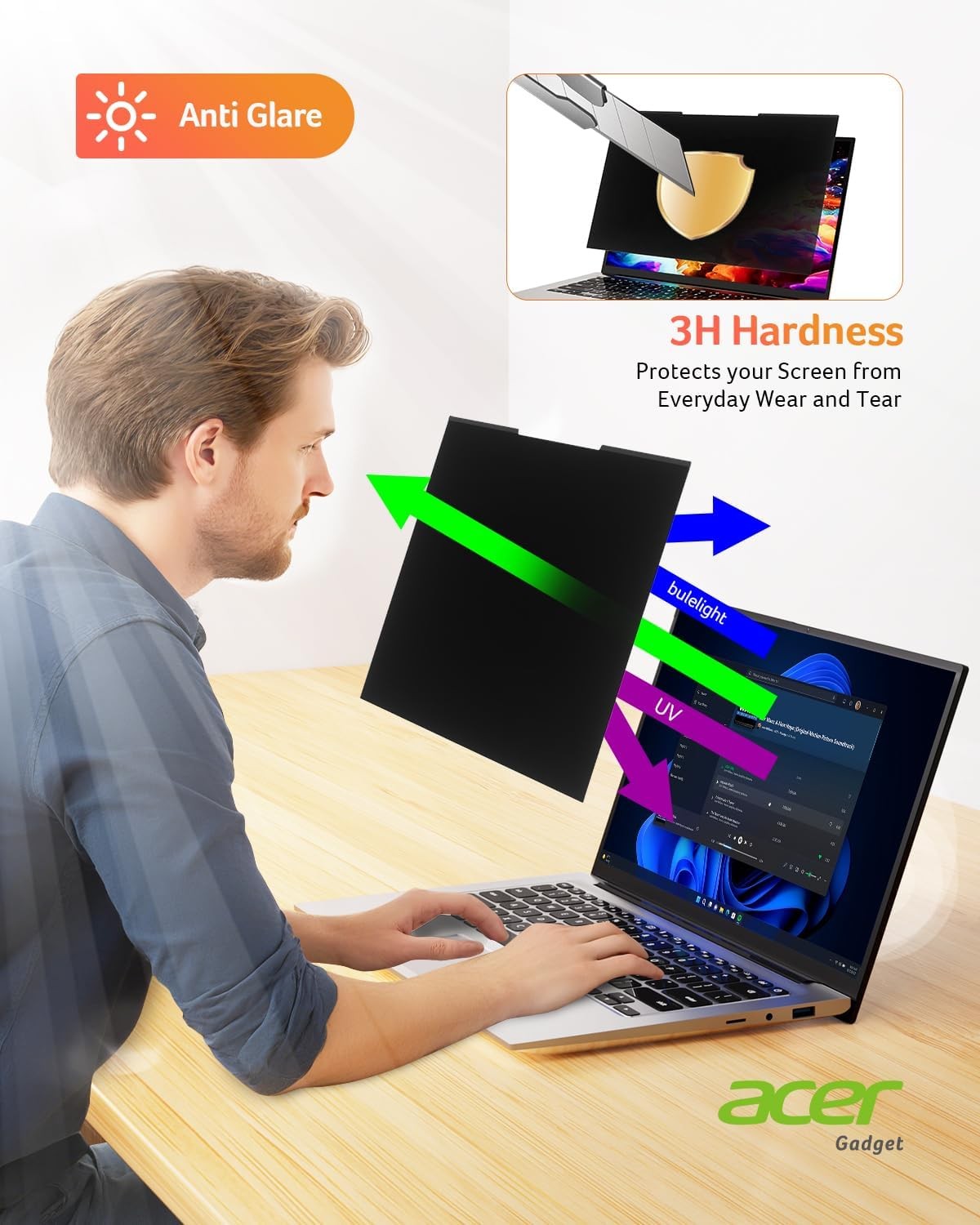 Magnetic & Removable 2-Pack Privacy Screen for 14 Inch 16:9 Laptops – Acer