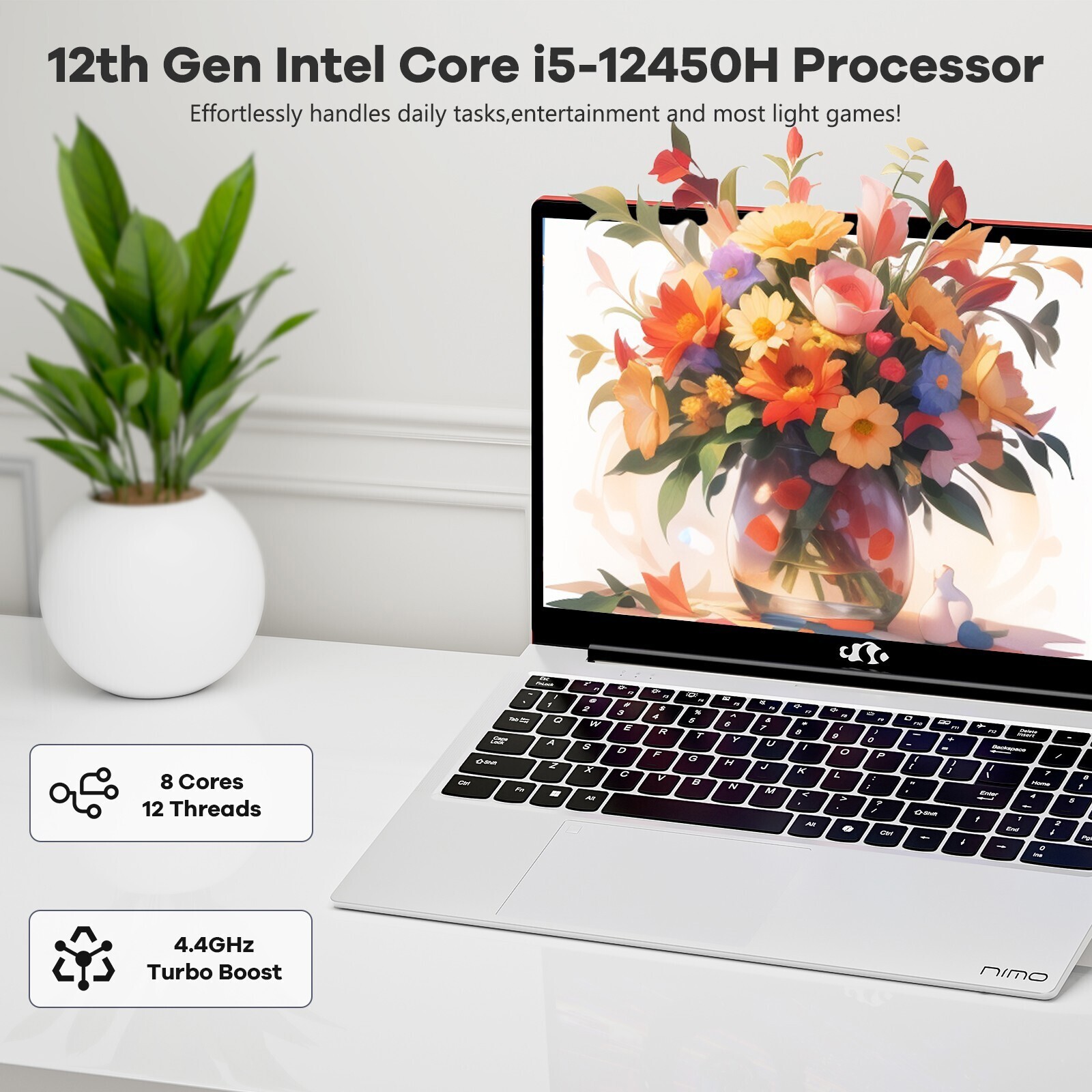 NIMO 15.6 FHD-IPS Laptop 8 Cores Intel i5-12450H 8GB RAM 256GB SSD Up to 4.4 GHz