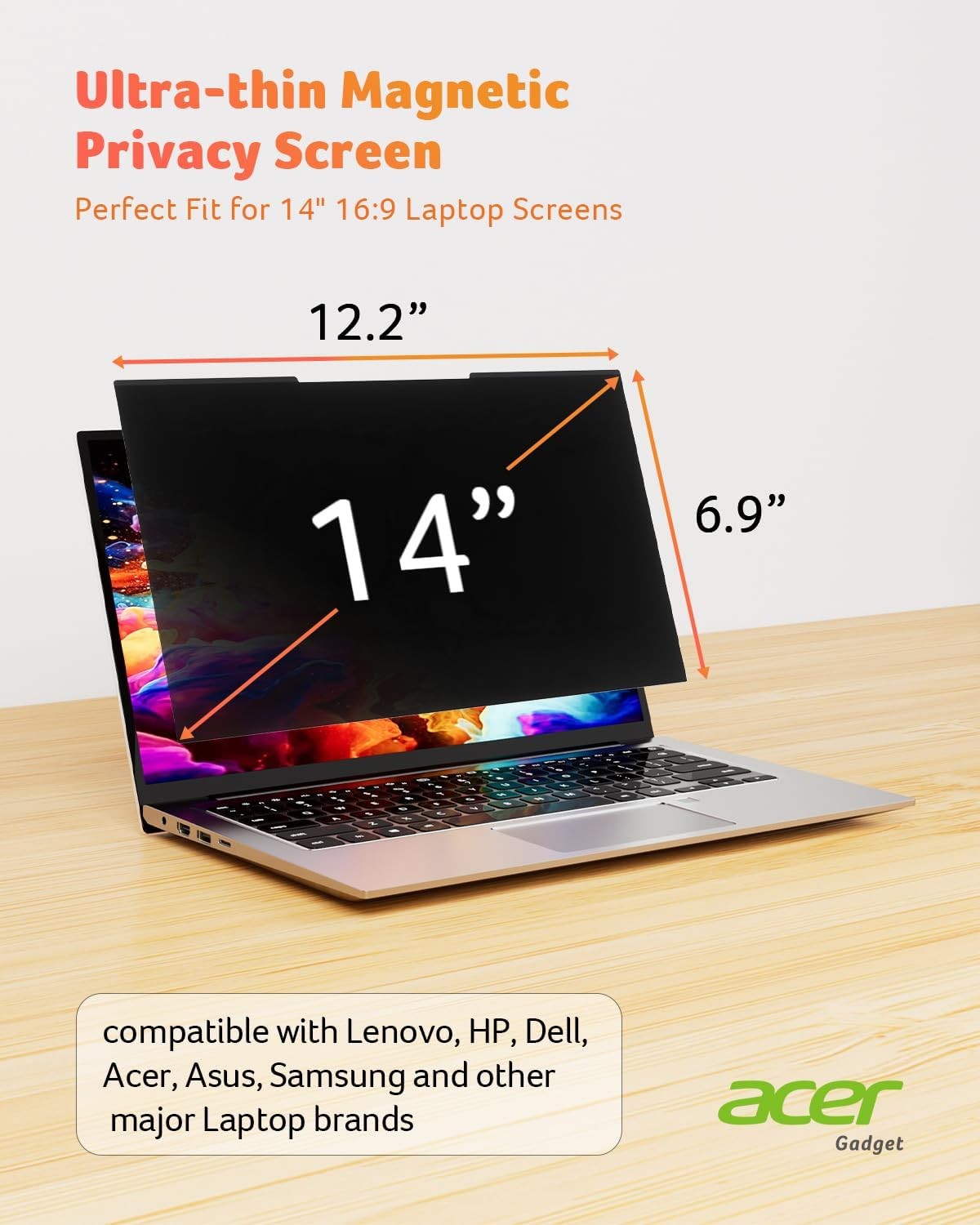 Magnetic & Removable 2-Pack Privacy Screen for 14 Inch 16:9 Laptops – Acer