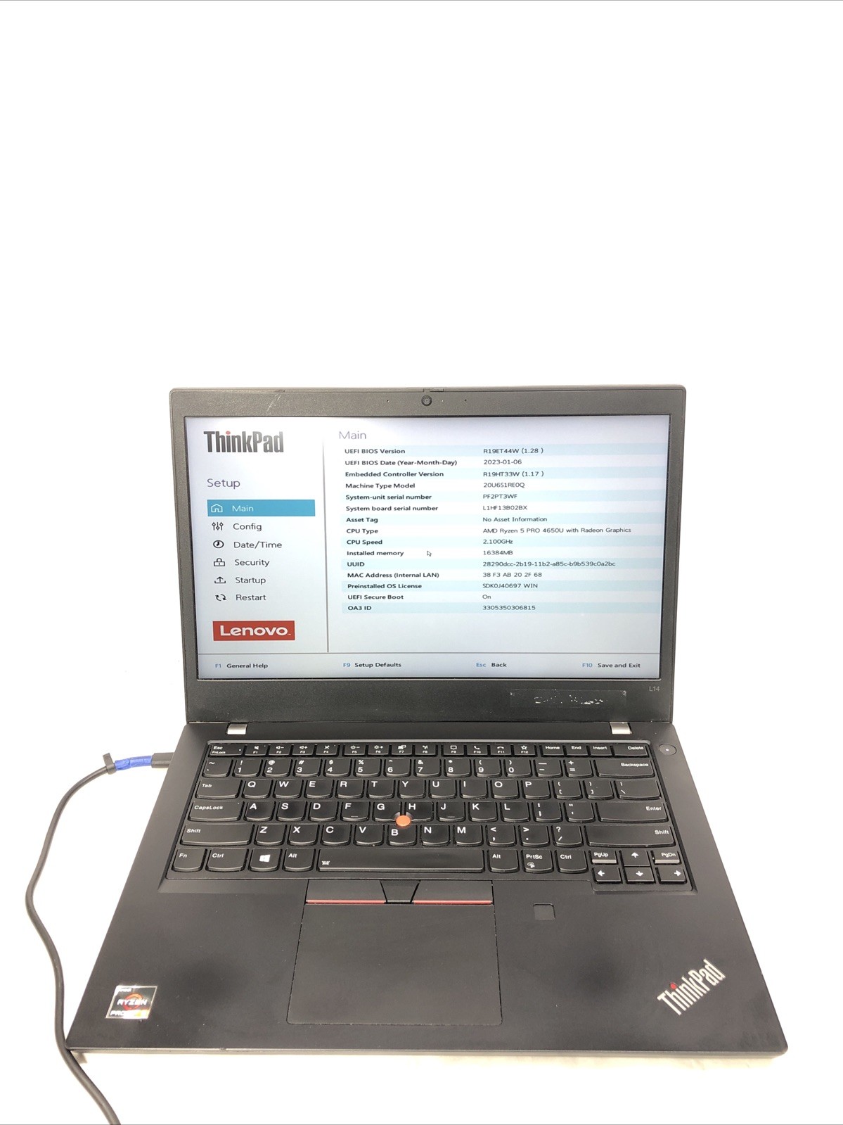 Lenovo ThinkPad L14, AMD Ryzen 5 Pro 4650U @2.10Ghz, 16GB RAM, NO SSD/OS, Tested