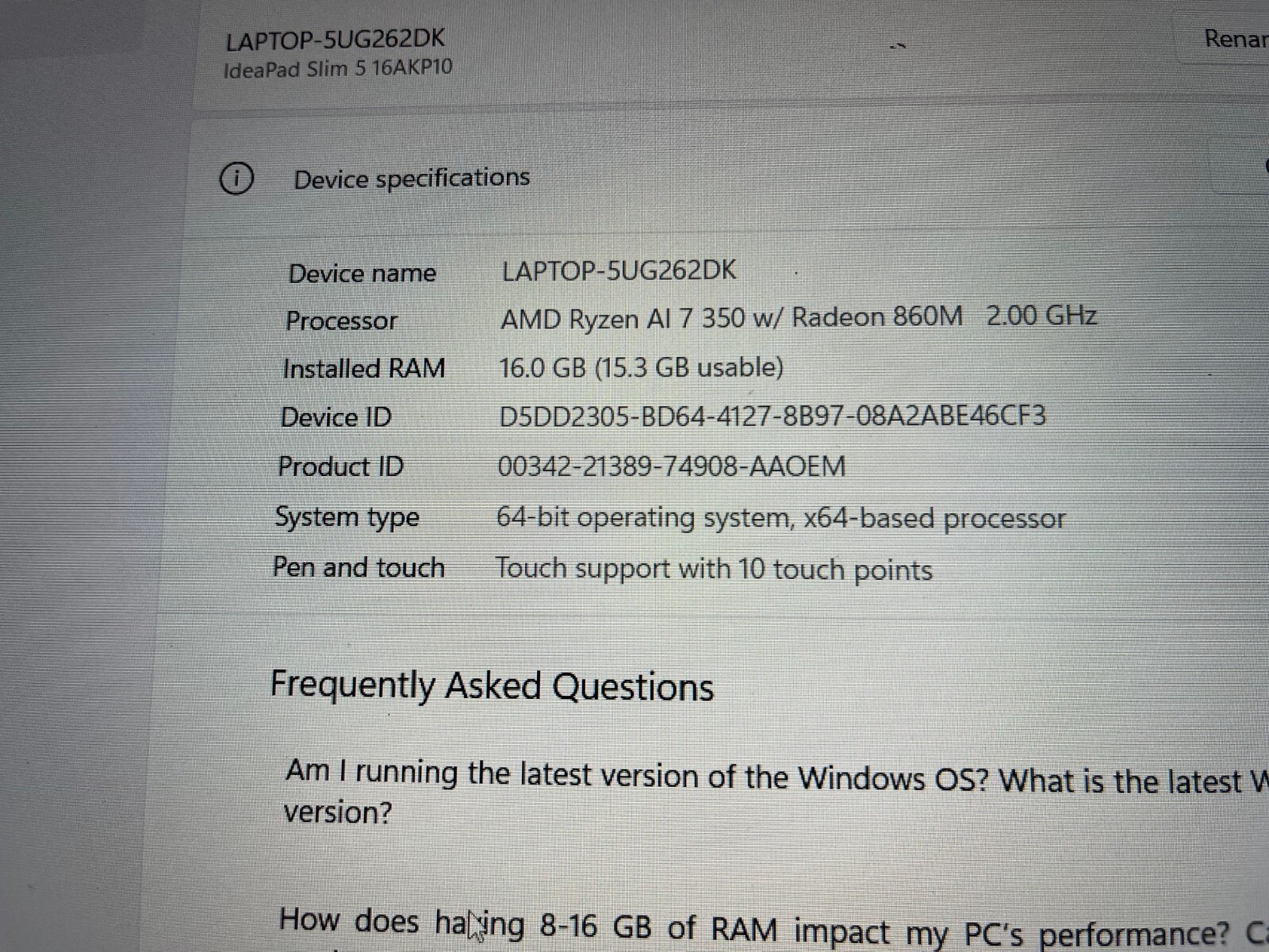 Lenovo IdeaPad Slim 5 16″ FHD+ Touch Ryzen AI 7 350 16GB 1TB 83HY001KUS Grade A-